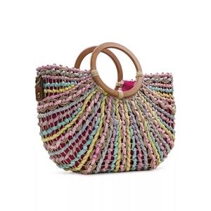 Authentic Patricia Nash Multi Pastel Specialty Woven Straw Lesa Satchel